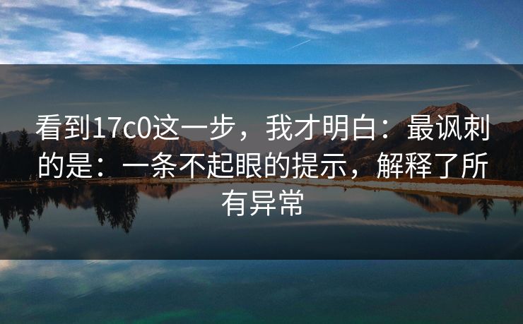 看到17c0这一步，我才明白：最讽刺的是：一条不起眼的提示，解释了所有异常