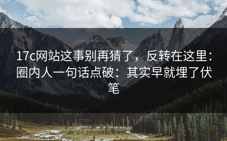 17c网站这事别再猜了,反转在这里:圈内人一句话点破:其实早就埋了伏笔