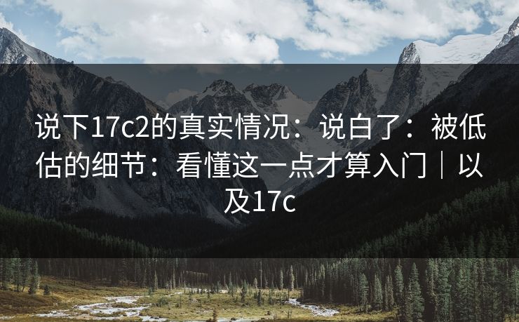 说下17c2的真实情况:说白了:被低估的细节:看懂这一点才算入门|以及17c
